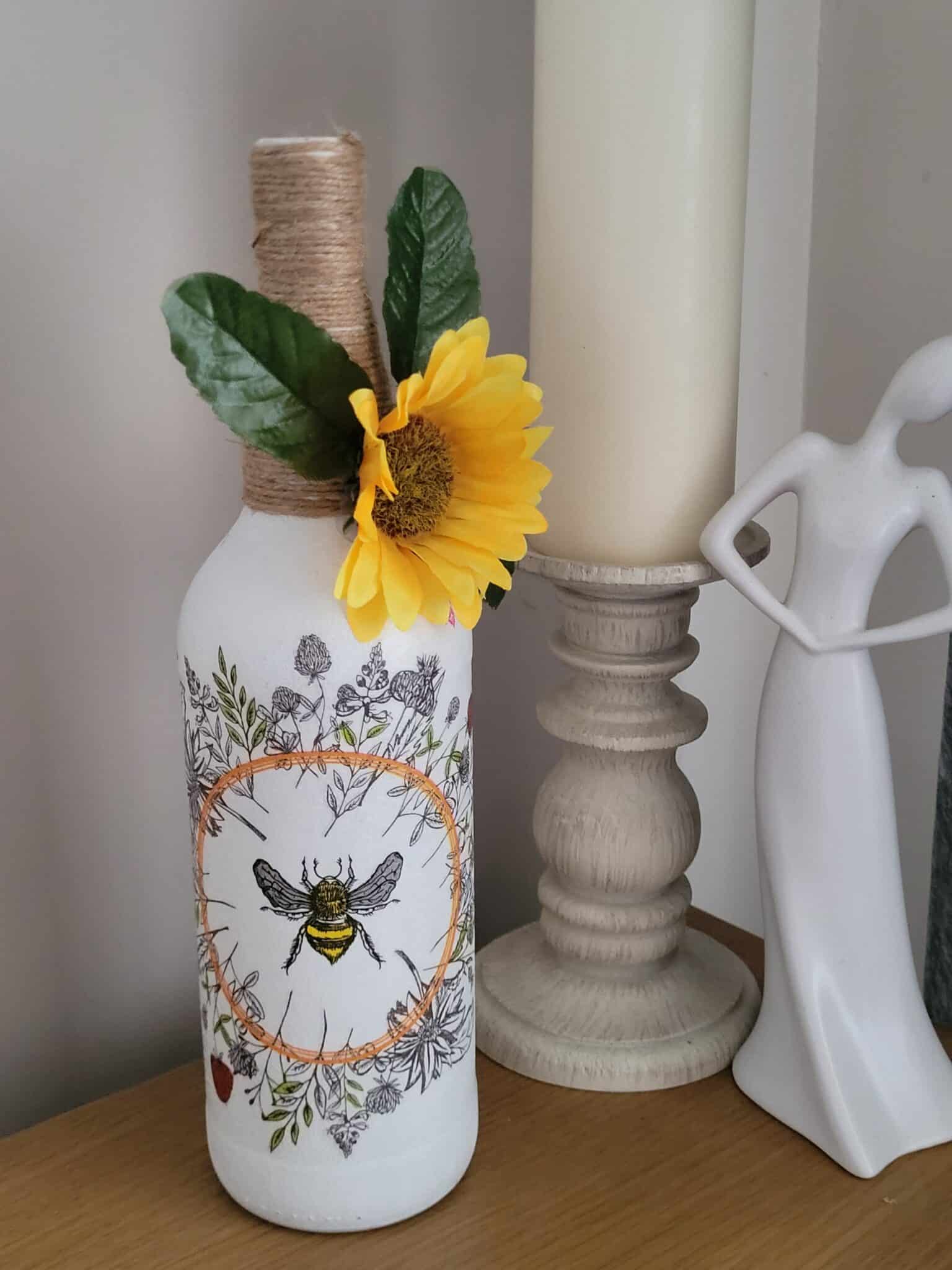 Upcycled Decoupaged Bottle – Queen Bee - main product image
