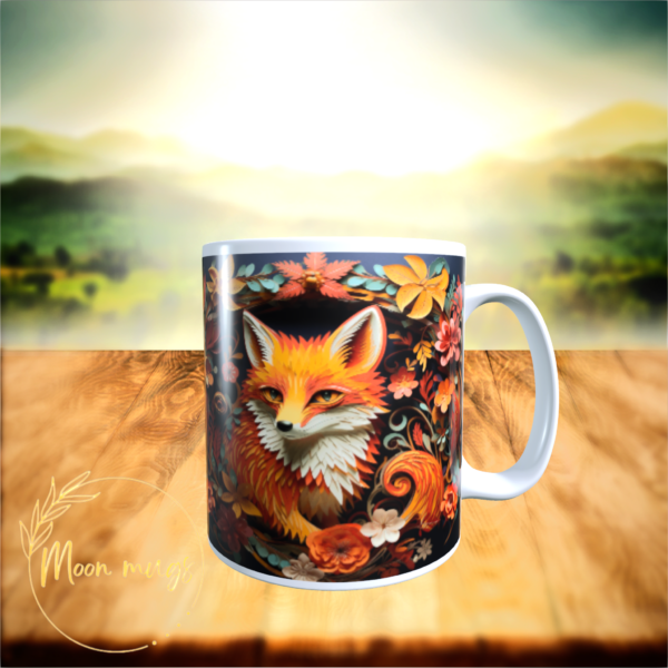 3D Floral Fox Wildlife Ceramic Coffee Tea Birthday Gift Mug 11oz Nature lover - main product image