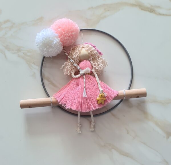 Handmade custom macrame doll in your chosen hair, dress and balloon colours - product image 3