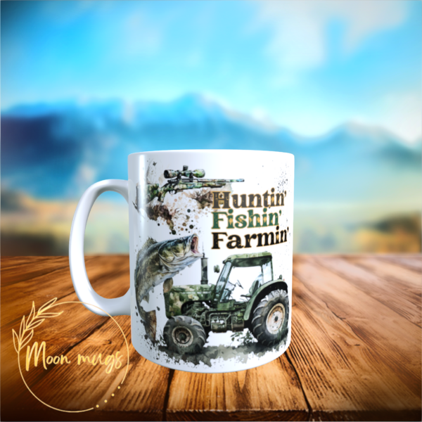 Huntin Fishin Farmin’ A Man’s 3 Favorite Pastimes Ceramic Gift Mug Cup 11oz - product image 2