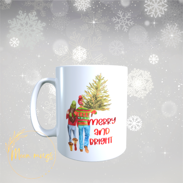 Christmas Merry and Bright festive xmas Tree Couples coffee tea Gift Mug 11oz - product image 3