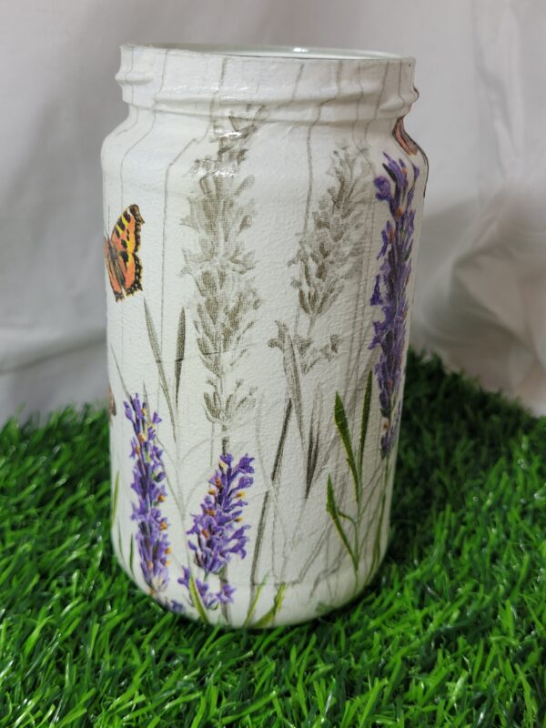 Small Upcycled Decoupaged Jar – Lavender and Butterflies - product image 2