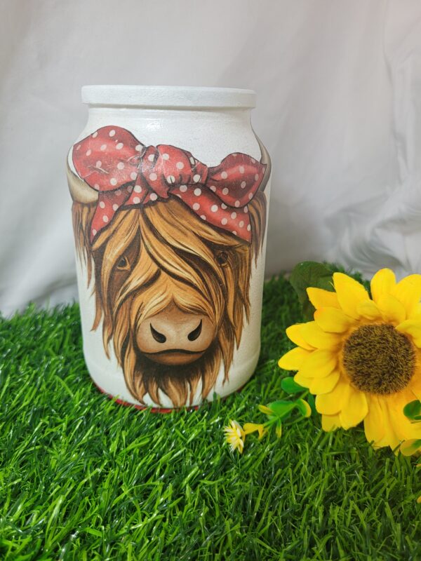 Upcycled Decoupage Jar – Highland Cow - main product image