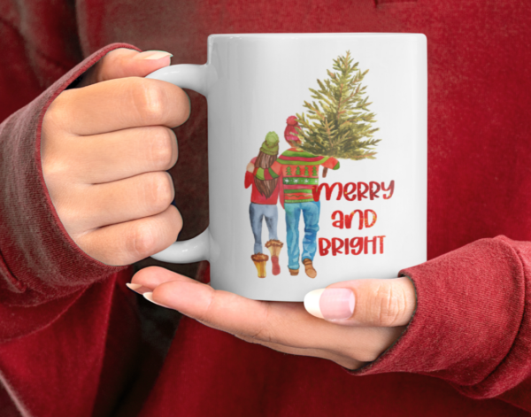 Christmas Merry and Bright festive xmas Tree Couples coffee tea Gift Mug 11oz - main product image