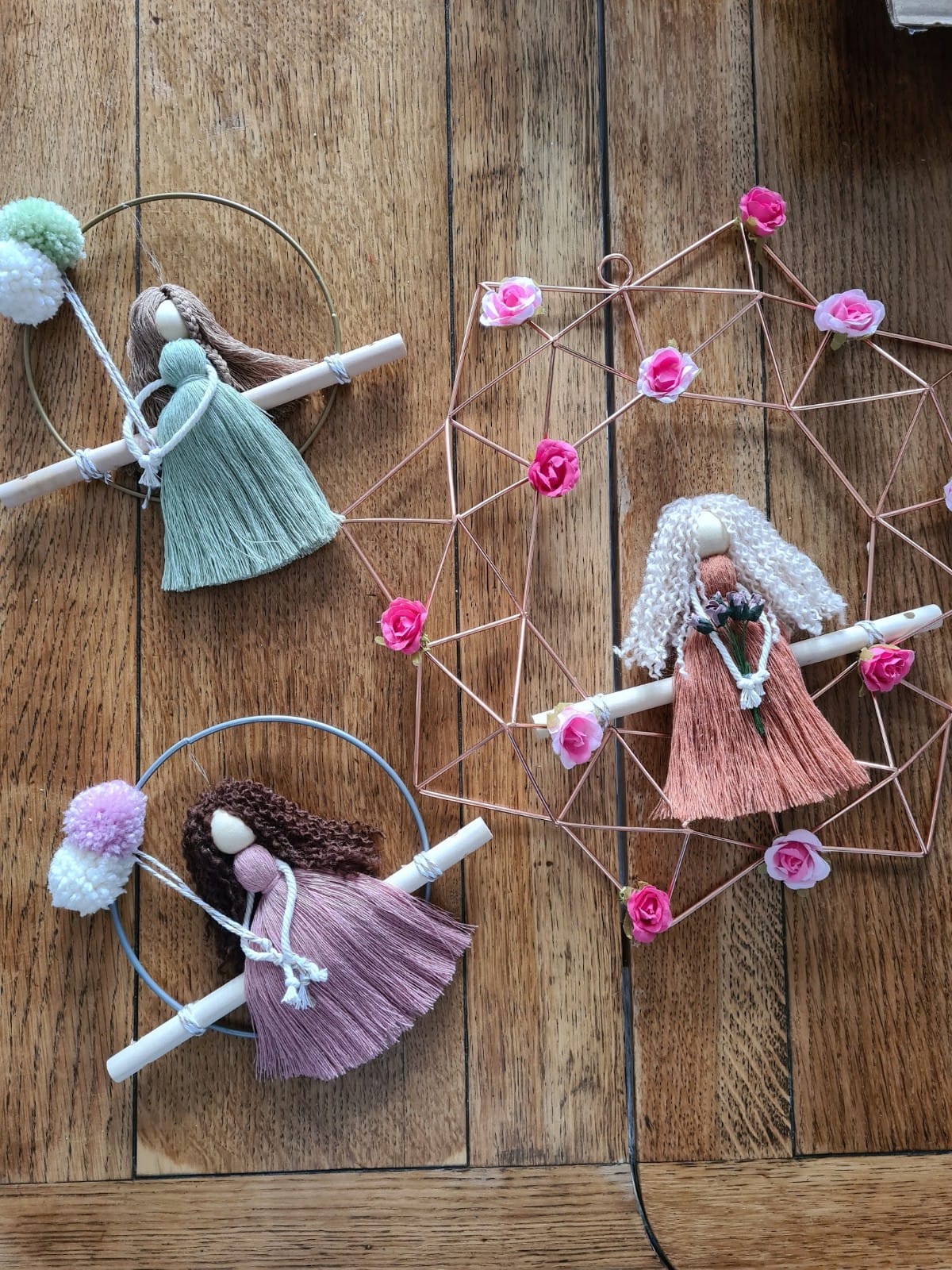 Handmade custom macrame doll in your chosen hair, dress and balloon colours - main product image