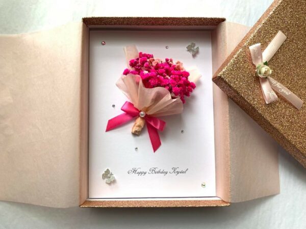 Luxury Personalised Handmade Birthday Card, Mini Dried Flower Bouquet Card with Box C008 - main product image