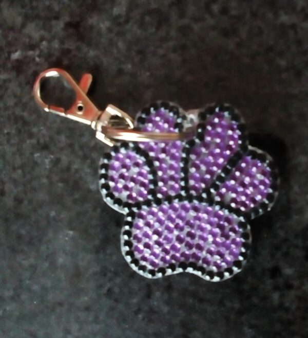 Paw Print Keyring, Paw Print Bag Charm, Animal Gift, Dog Gift – Black/Purple - product image 2