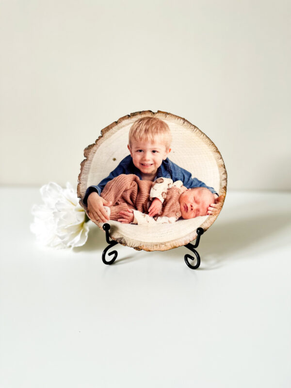 Personalised Small Round photo on wood with matt finish and a stand - product image 5