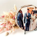 Personalised Large round Photo on wood with matt finish and a stand