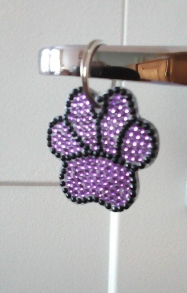 Paw Print Keyring, Paw Print Bag Charm, Animal Gift, Dog Gift – Black/Purple - product image 3