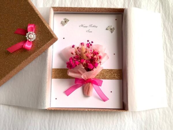 Luxury Personalised Handmade Birthday Card, Mini Dried Flower Bouquet Card with Box C032 - main product image