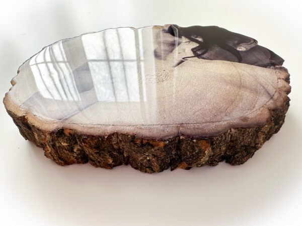 Personalised Black and White Small photo on wood with glossy resin finish and a stand - product image 3