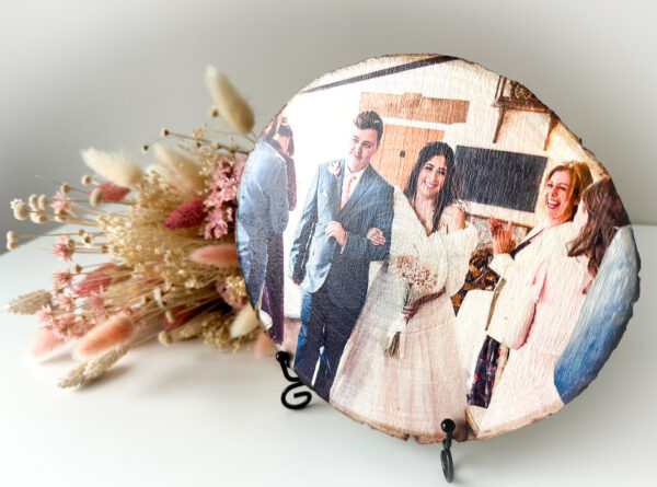 Personalised Large round Photo on wood with matt finish and a stand - product image 3