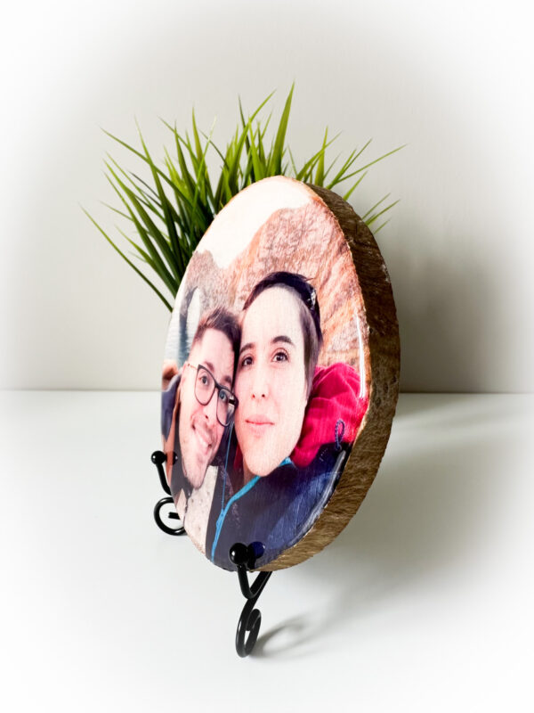 Personalised Small round photo on wood with glossy resin finish - product image 2