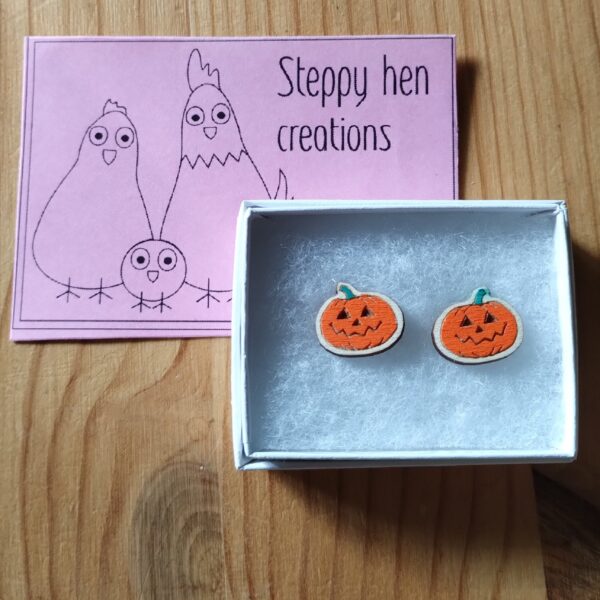 Wooden pumpkin earrings | Laser engraved original design - main product image