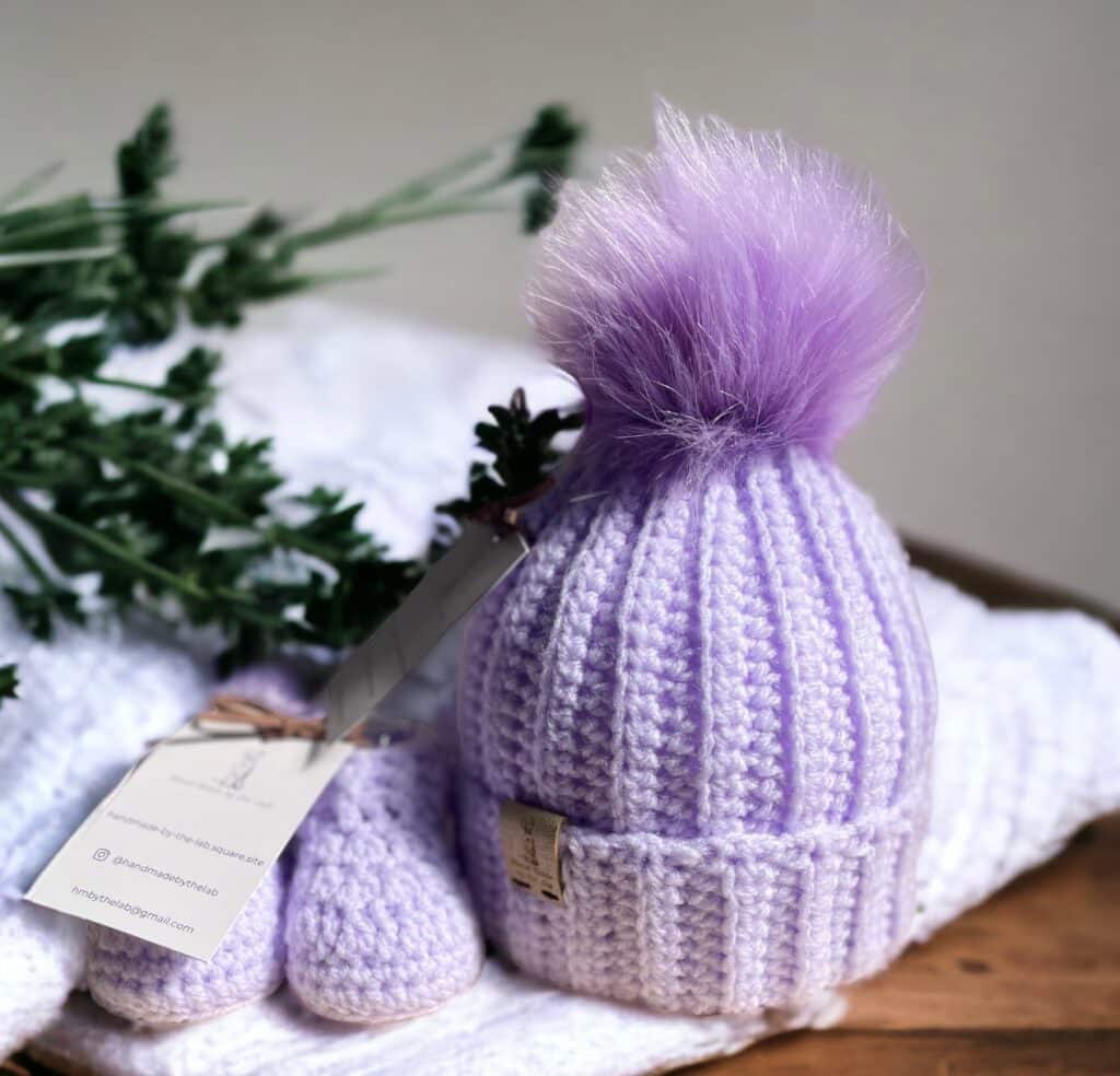 Lilac Baby Beanie & Booties set