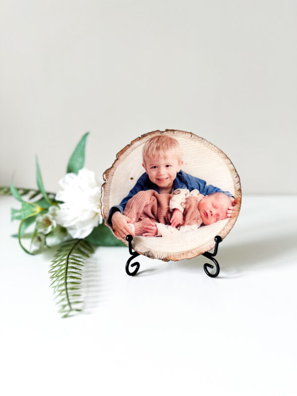 Personalised small round photo on wood with glossy resin finish - product image 4