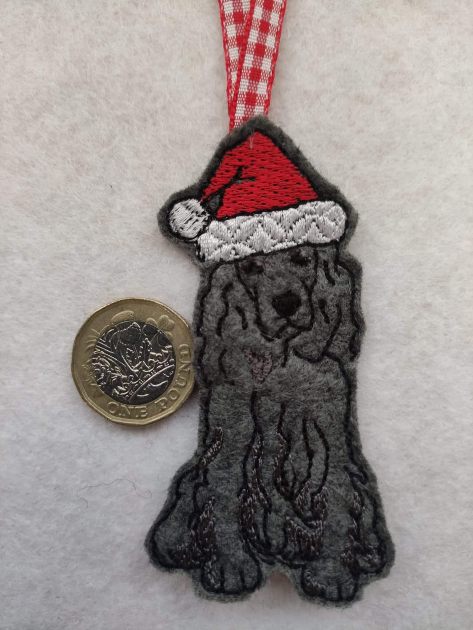 Black Spaniel in Santa hat hanging Christmas decoration - main product image