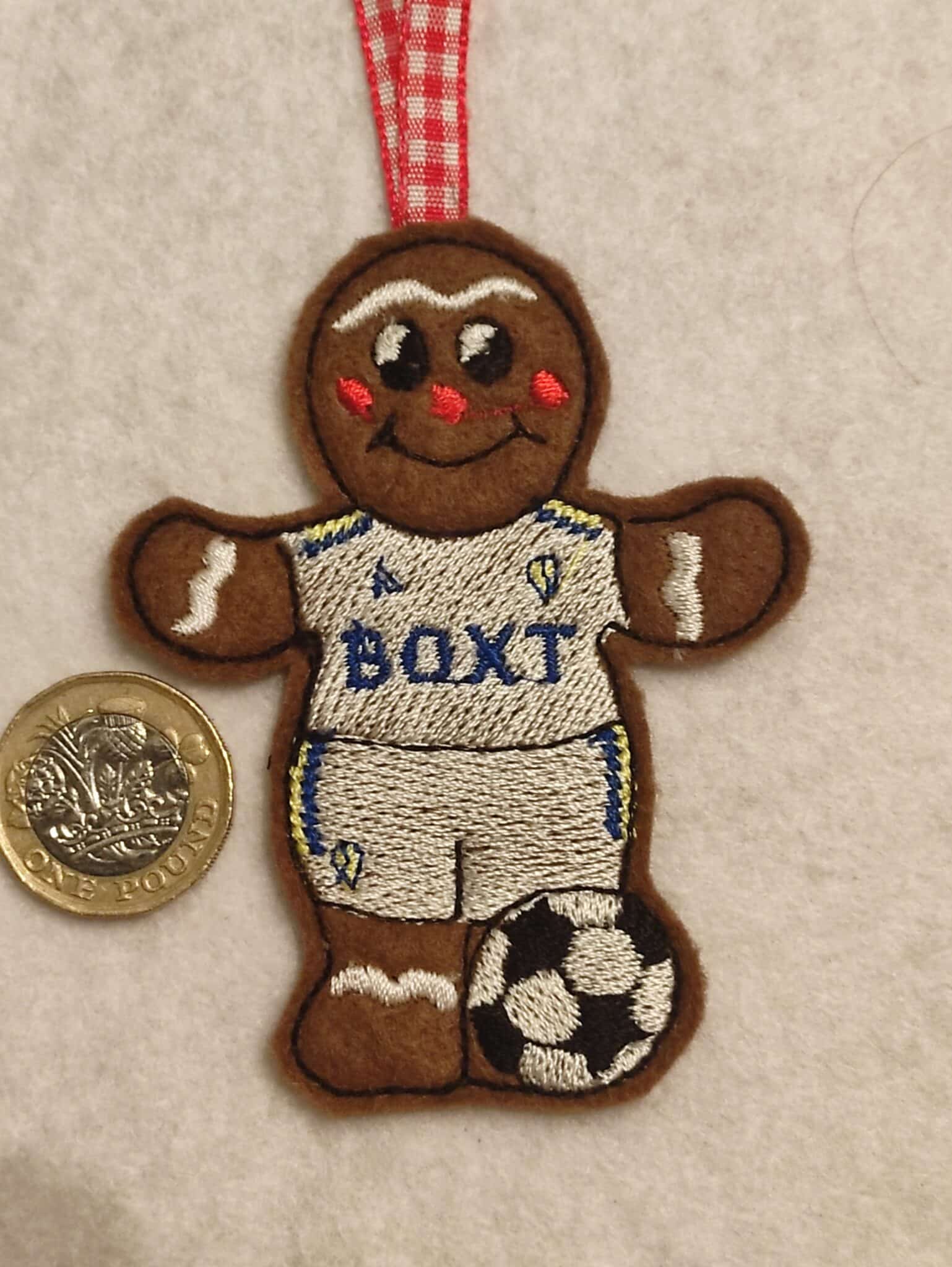 Gingerbread man footballer in Leeds colours – hanging decoration - main product image