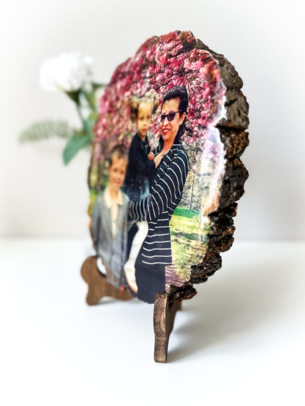 Personalised Large oval photo on wood with glossy resin finish and a stand - product image 2