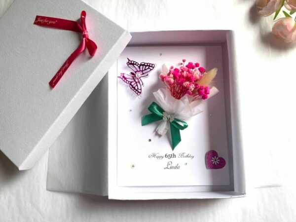 Personalised Handmade Birthday Card, Mini Dried Flower Bouquet Card with Box C005 - main product image