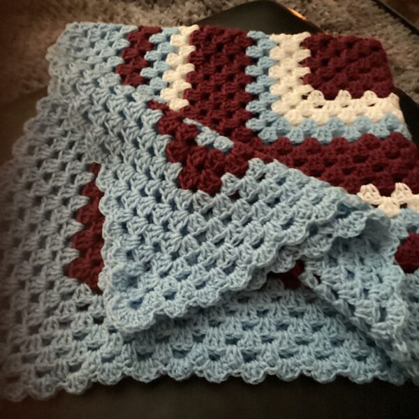 Burgundy Blue and White Baby Blanket - product image 3