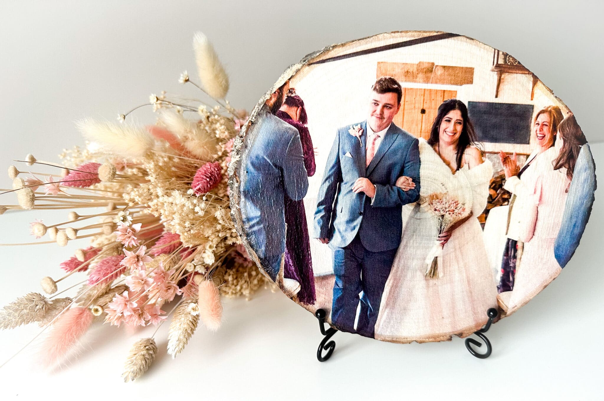 Personalised Large round Photo on wood with matt finish and a stand - main product image