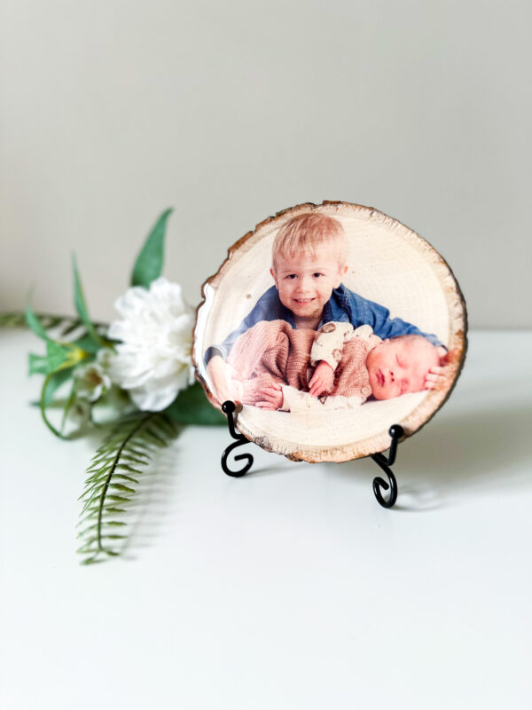 Personalised small round photo on wood with glossy resin finish - main product image