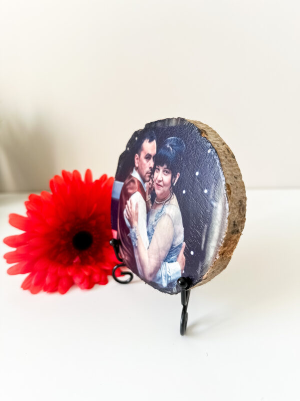 Personalised Small Round Photo on wood with matt finish and a stand - product image 3