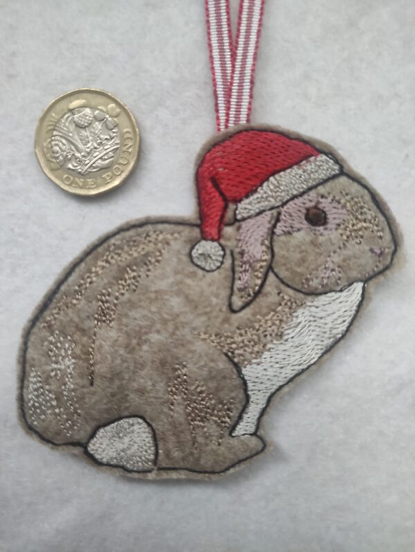 Lop eared bunny in Santa hat hanging decoration - main product image