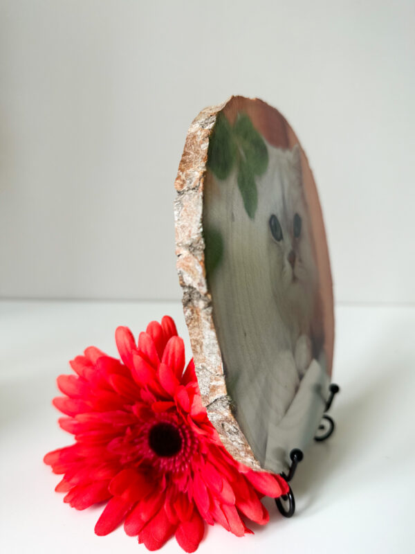 Personalised Large round photo on wood with matt finish and a stand - product image 3