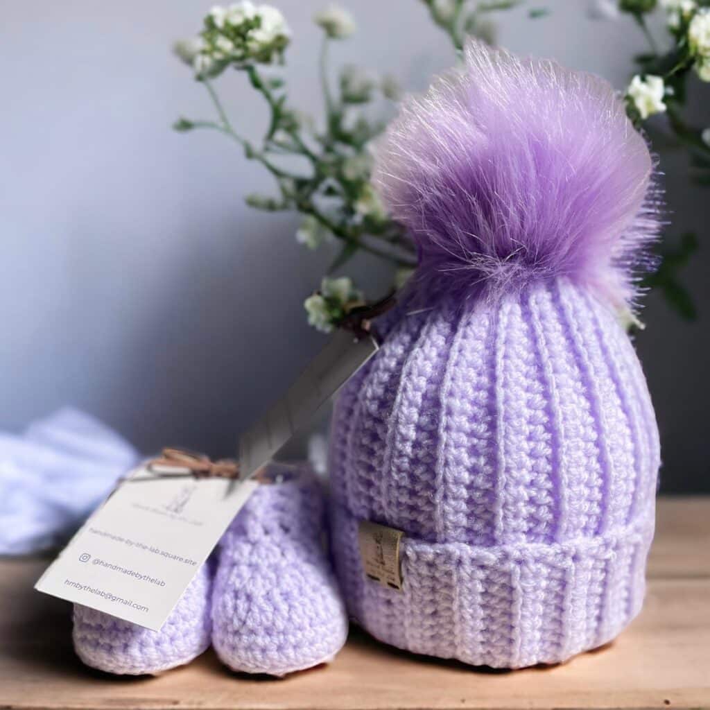 Lilac Baby Beanie & Booties set