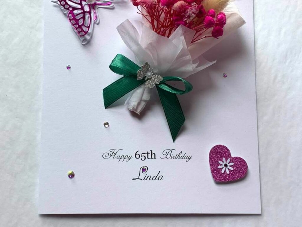 Personalised Handmade Birthday Card, Mini Dried Flower Bouquet Card with Box C005