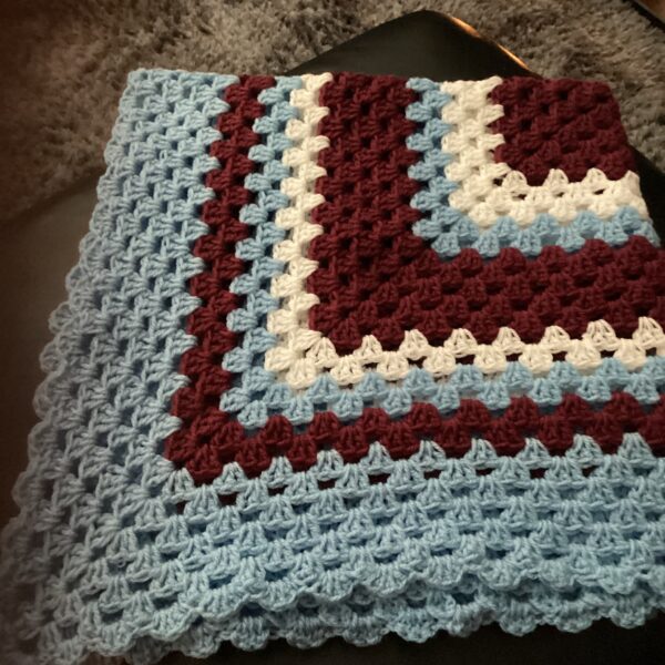 Burgundy Blue and White Baby Blanket - main product image