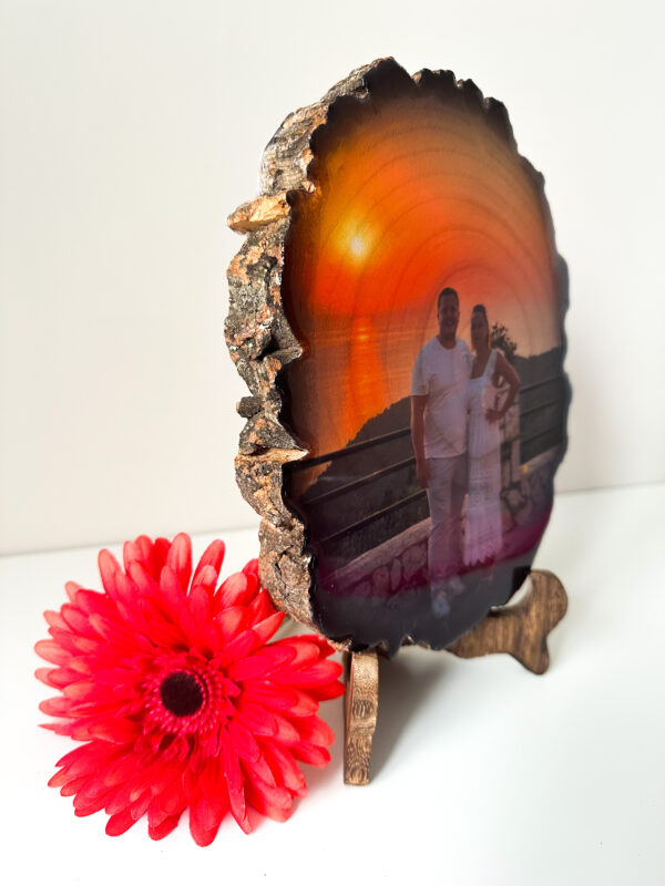 Personalised Large oval photo on wood with glossy resin finish and a stand - product image 3