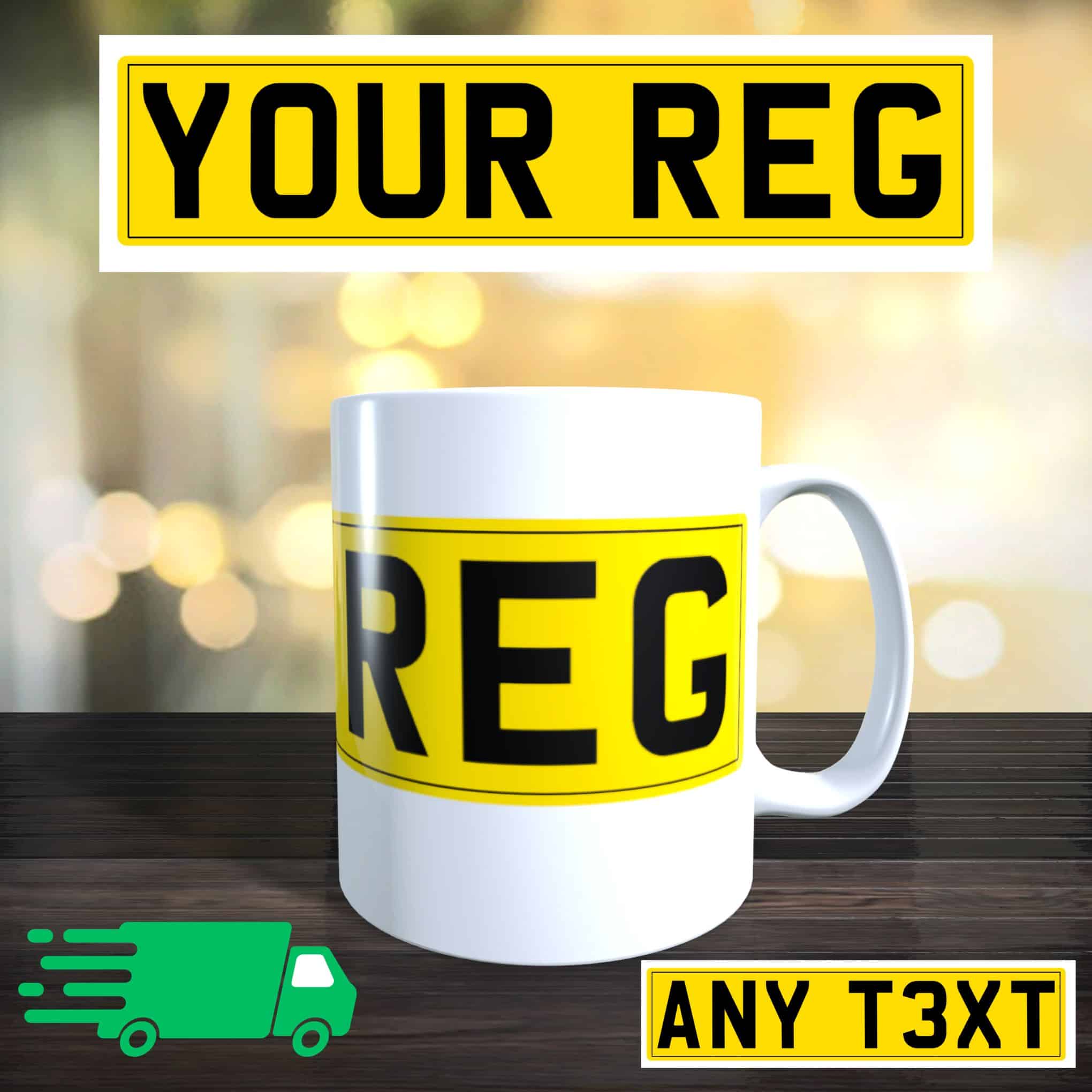 NUMBER PLATE Personalised Car Registration license Reg Plate Mug cup Any T3XT - main product image