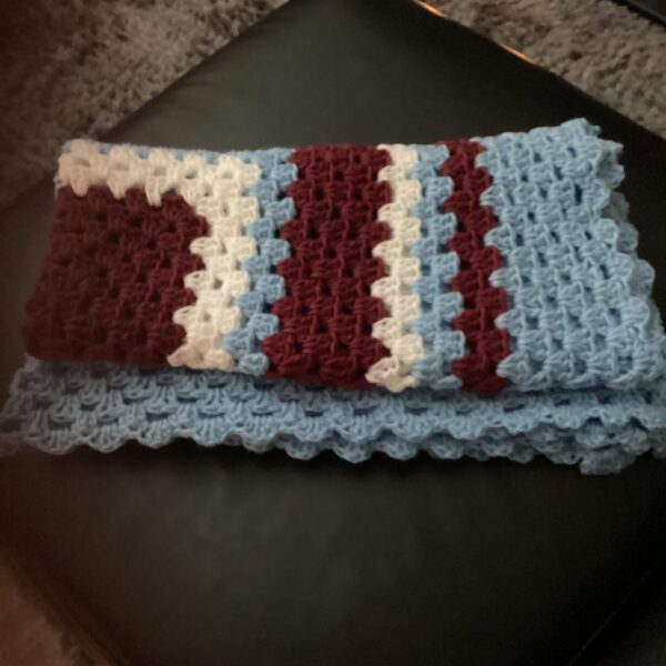 Burgundy Blue and White Baby Blanket - product image 4