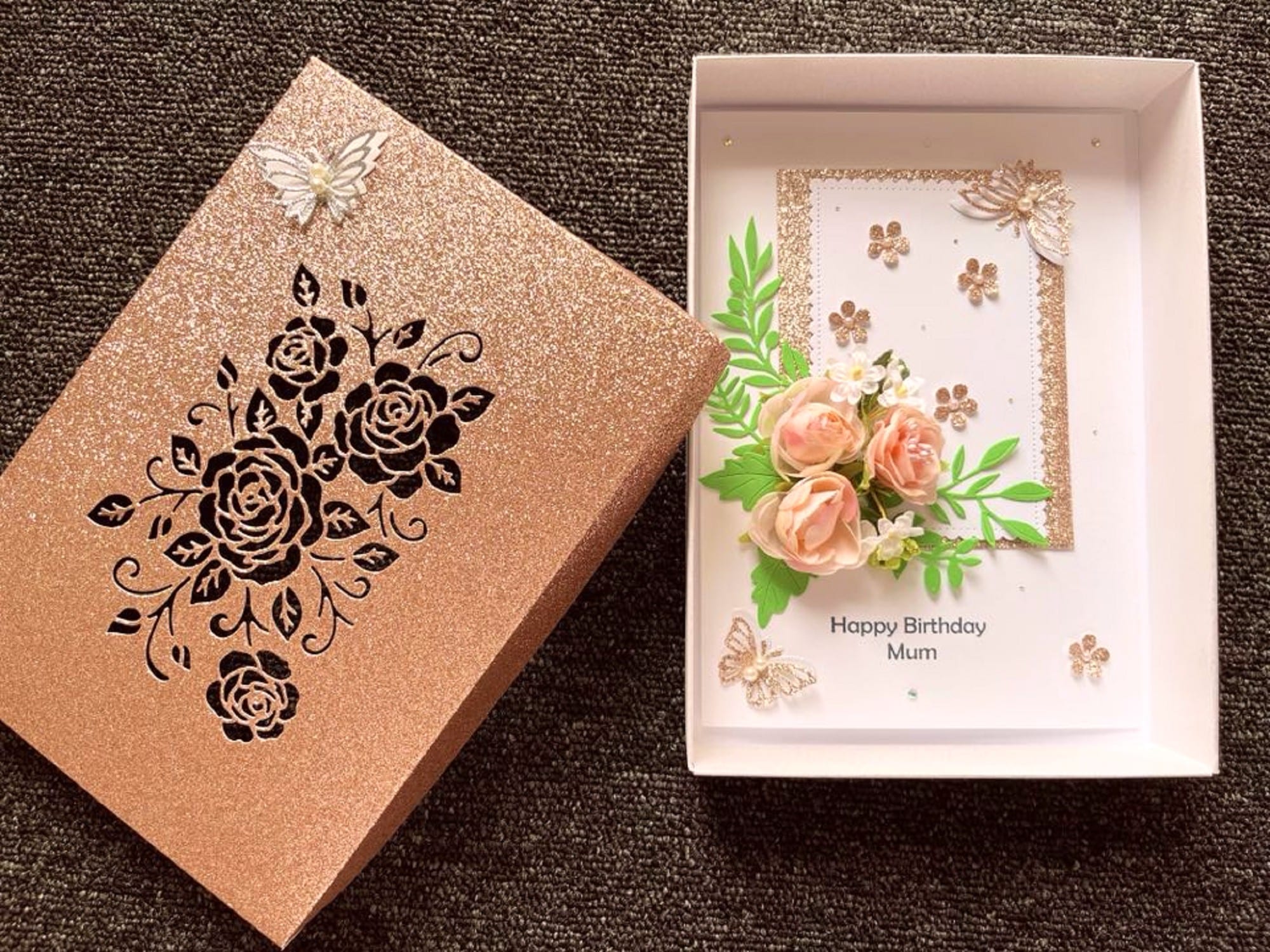 Luxury Personalised Handmade Birthday Card, Luxury 3D Flower with Box C069 - main product image