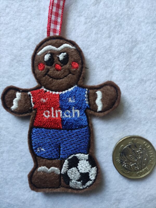 Gingerbread footballer wearing Crystal Palace colours – hanging decoration - main product image