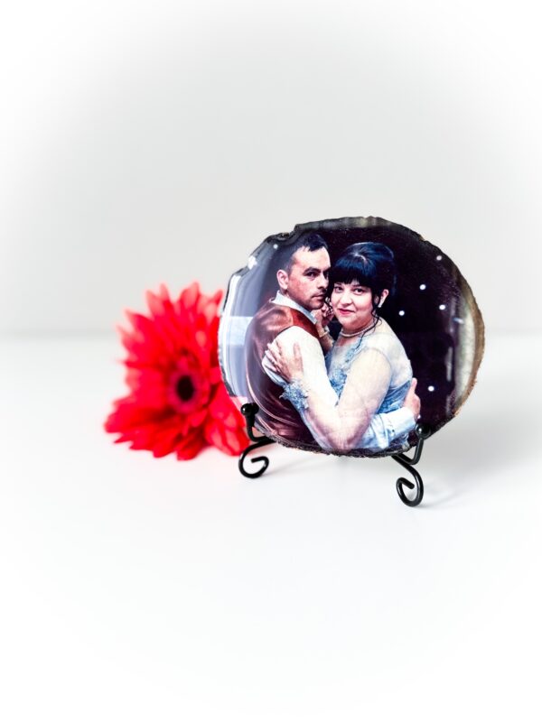 Personalised Small round photo on wood with glossy resin finish - main product image