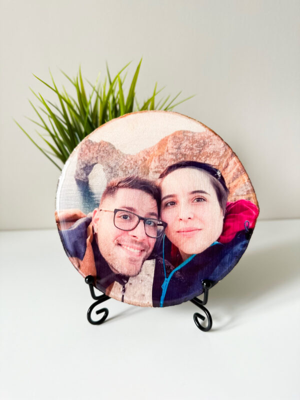 Personalised Small round photo on wood with glossy resin finish - main product image