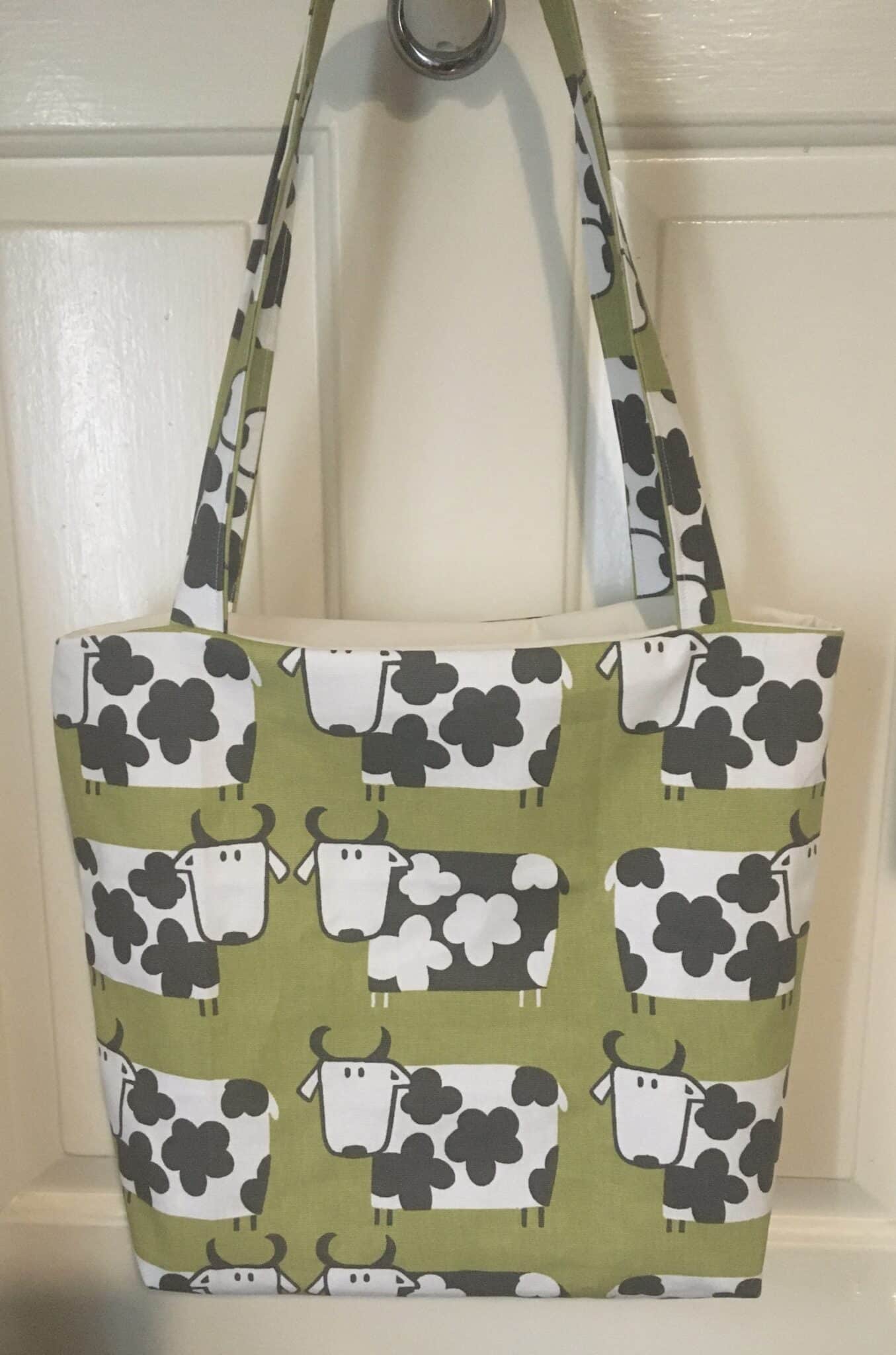 Farm animal cow print green fabric tote shopper bag fully lined great for Christmas or birthday gift - main product image