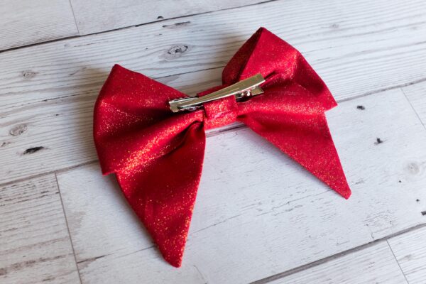 Sparkly Red Fabric Hairbow in Sailor Bow Style - product image 3