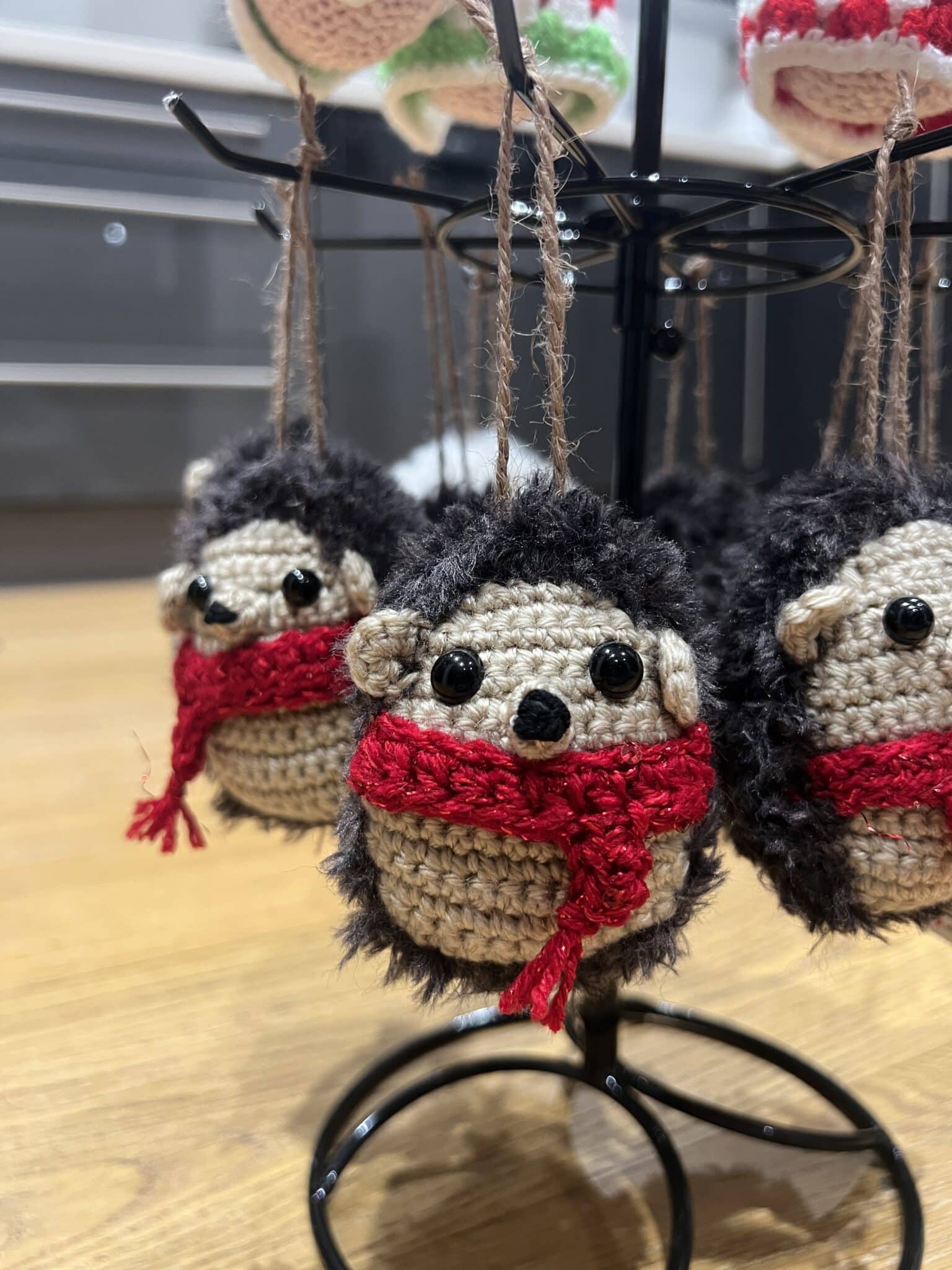 Crocheted hedgehogs, Christmas tree hanging decoration - main product image