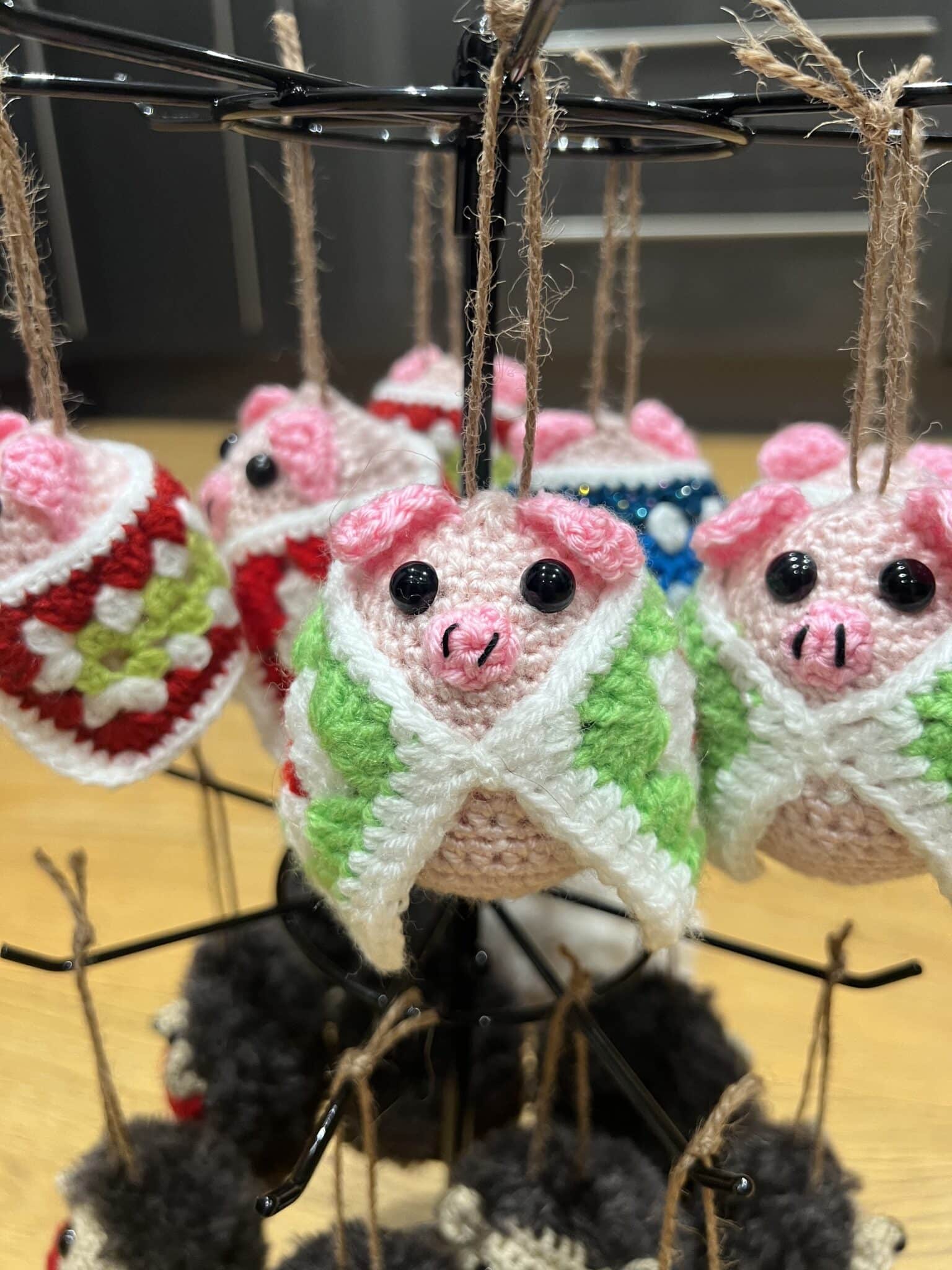 Crocheted Christmas tree hanging decoration – pig in blanket - main product image