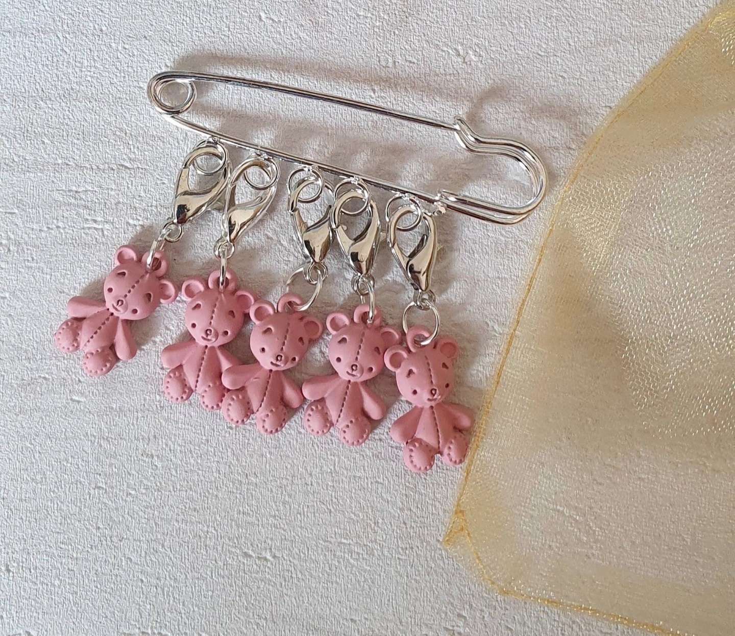 Set of 5 cute bear knitting / crochet stitch markers . Progress markers. Pink, teal or red . - main product image