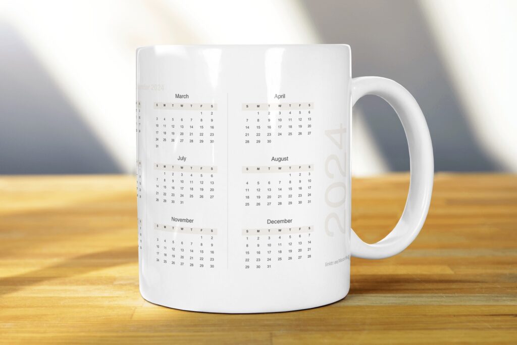 2024 Calendar Ceramic Mug – Plan Your Year in Style | New Year Planner | office