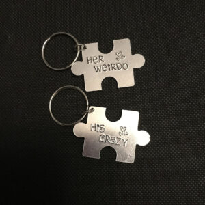 His and hers hand stamped keyring set