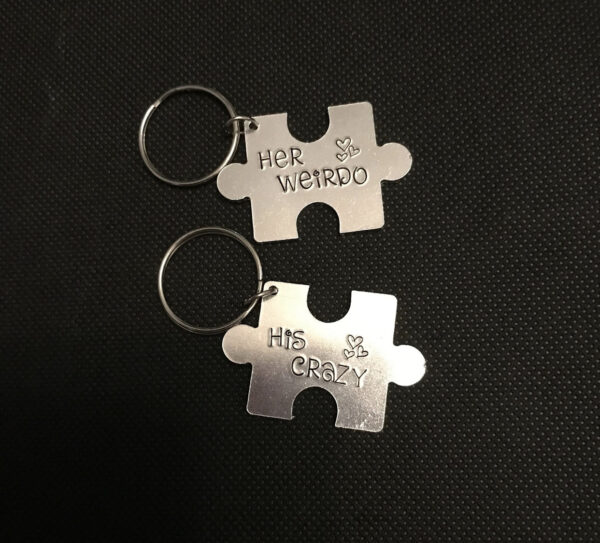 His and hers hand stamped keyring set - main product image