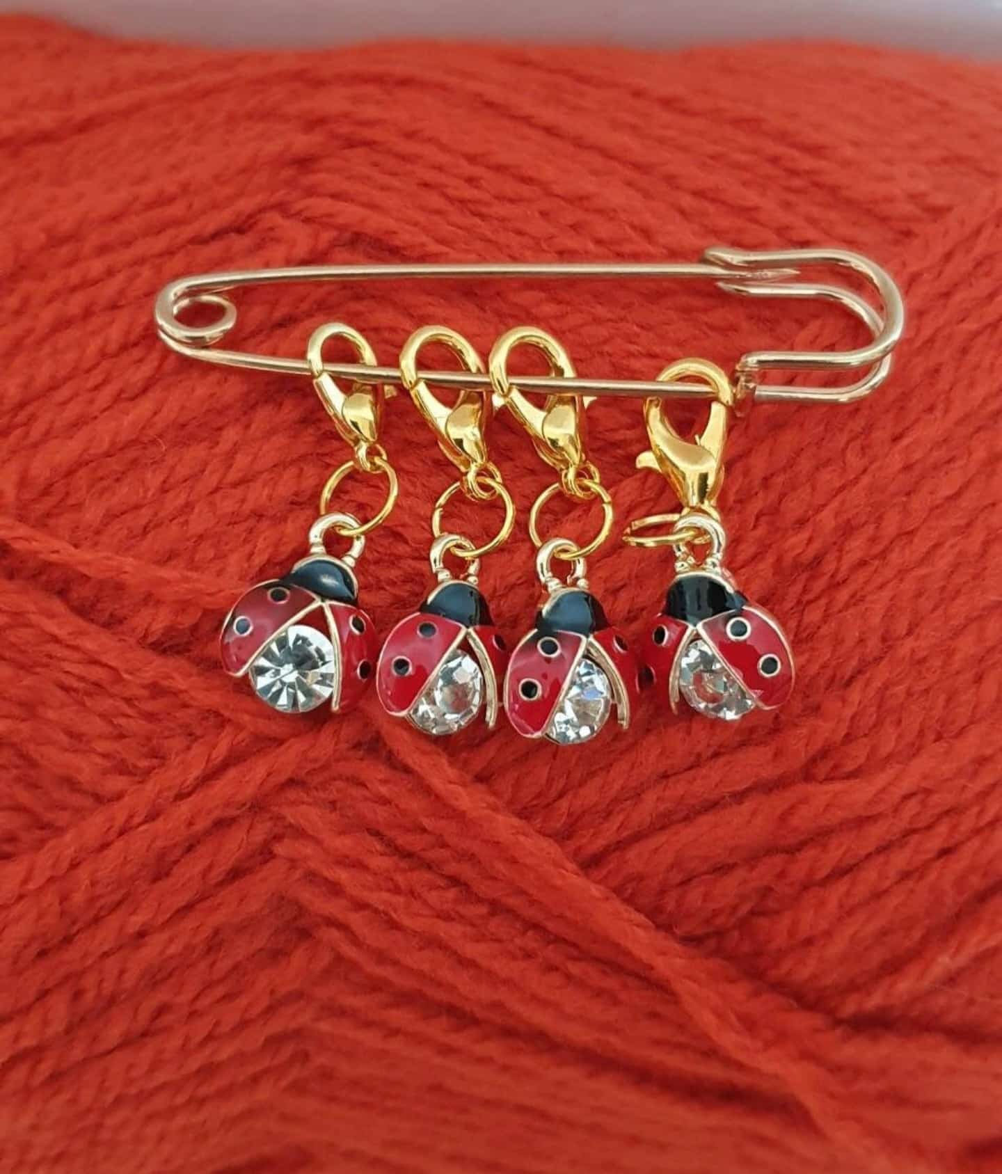 Stitch markers . Set of 4 ladybird Knitting / crochet stitch markers . Progress markers - main product image